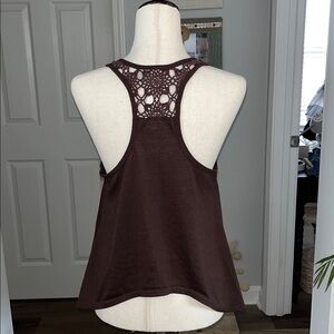 Vintage Brown Sleeveless V-Neck With A Lace Racerback Detail Women’s Top
